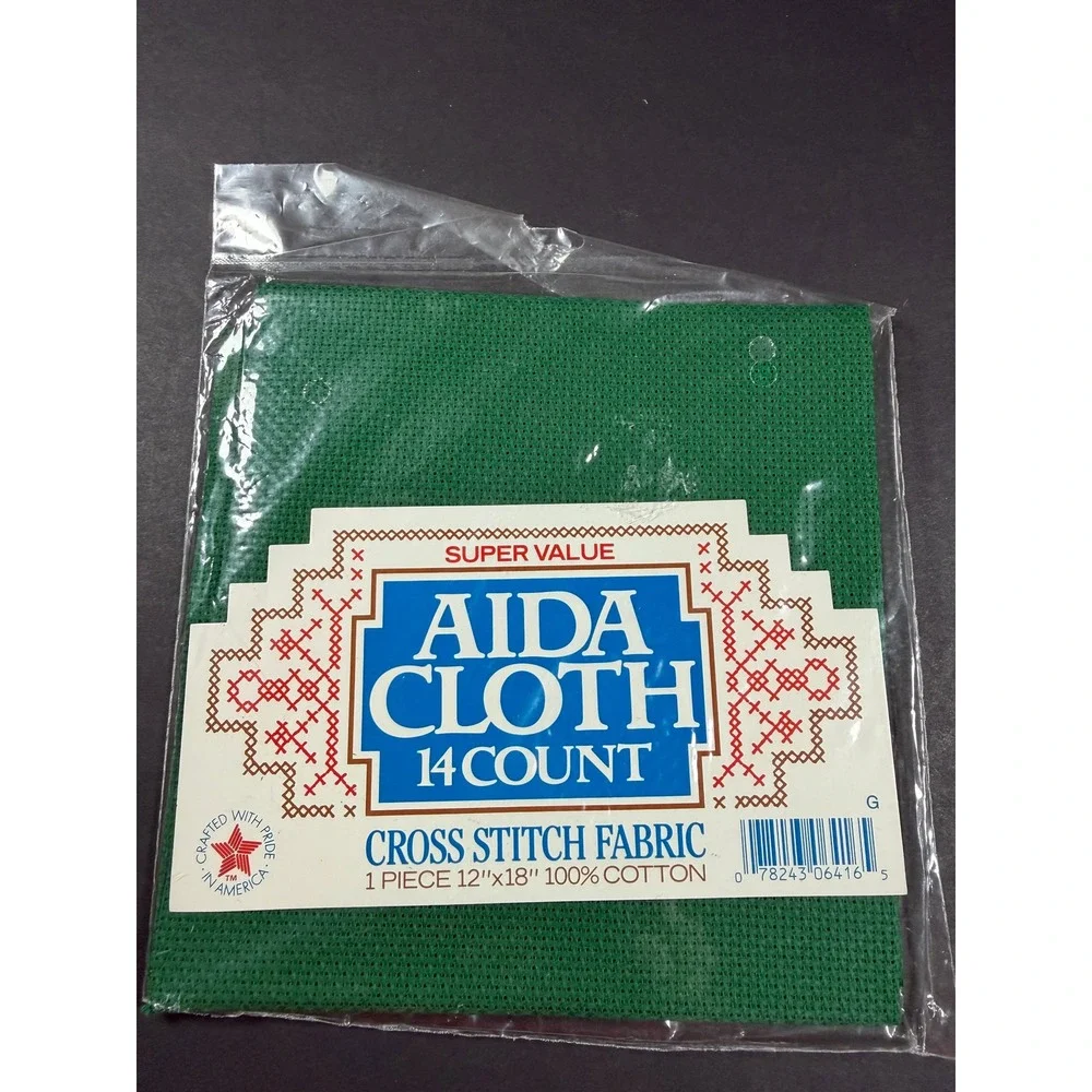 Aida Cloth Cross Stitch Fabric 12x18 Red‎ Green 14 Count Lot of 2